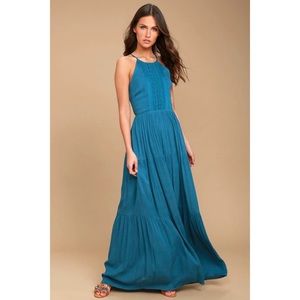 for life teal blue embroidered maxi dress